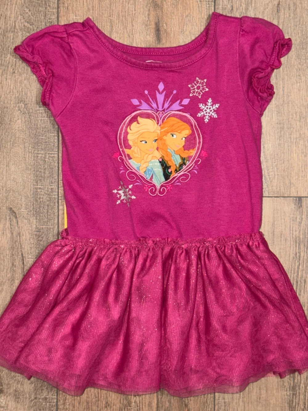Disney Girls Magenta Sparkle Tulle Dress with Frozen Sisters